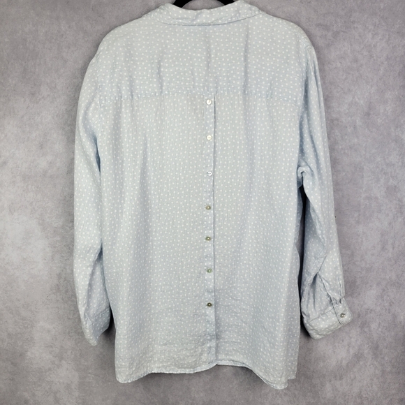 RACHEL ZOE Baby blue White Polka Dot Long Sleeve V-Neck neck Linen Top Tunic 3X‎ - Picture 3 of 11
